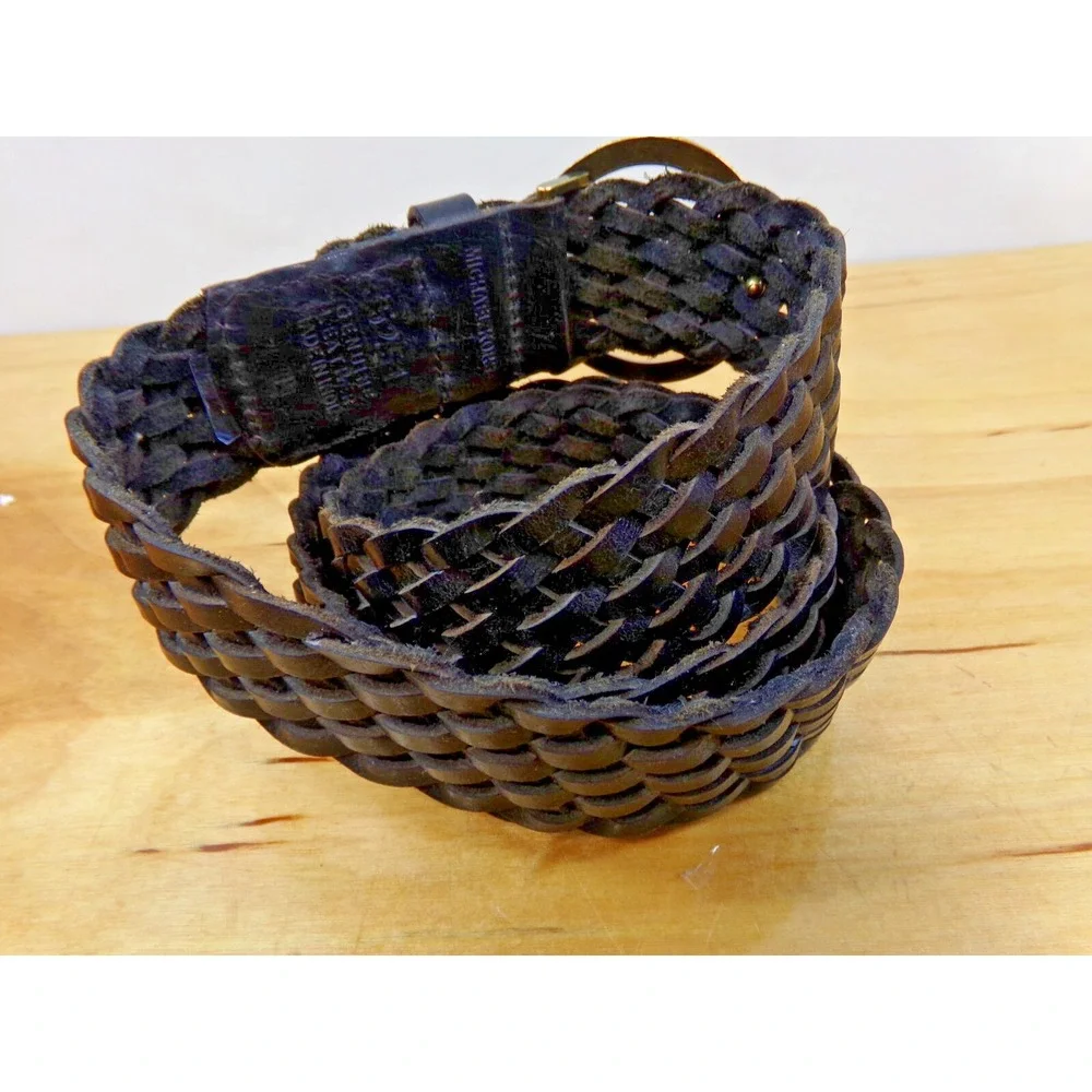 Michael Kors 552518 Size‎ L Black Woven Leather Belt w/Brass Buckle 44